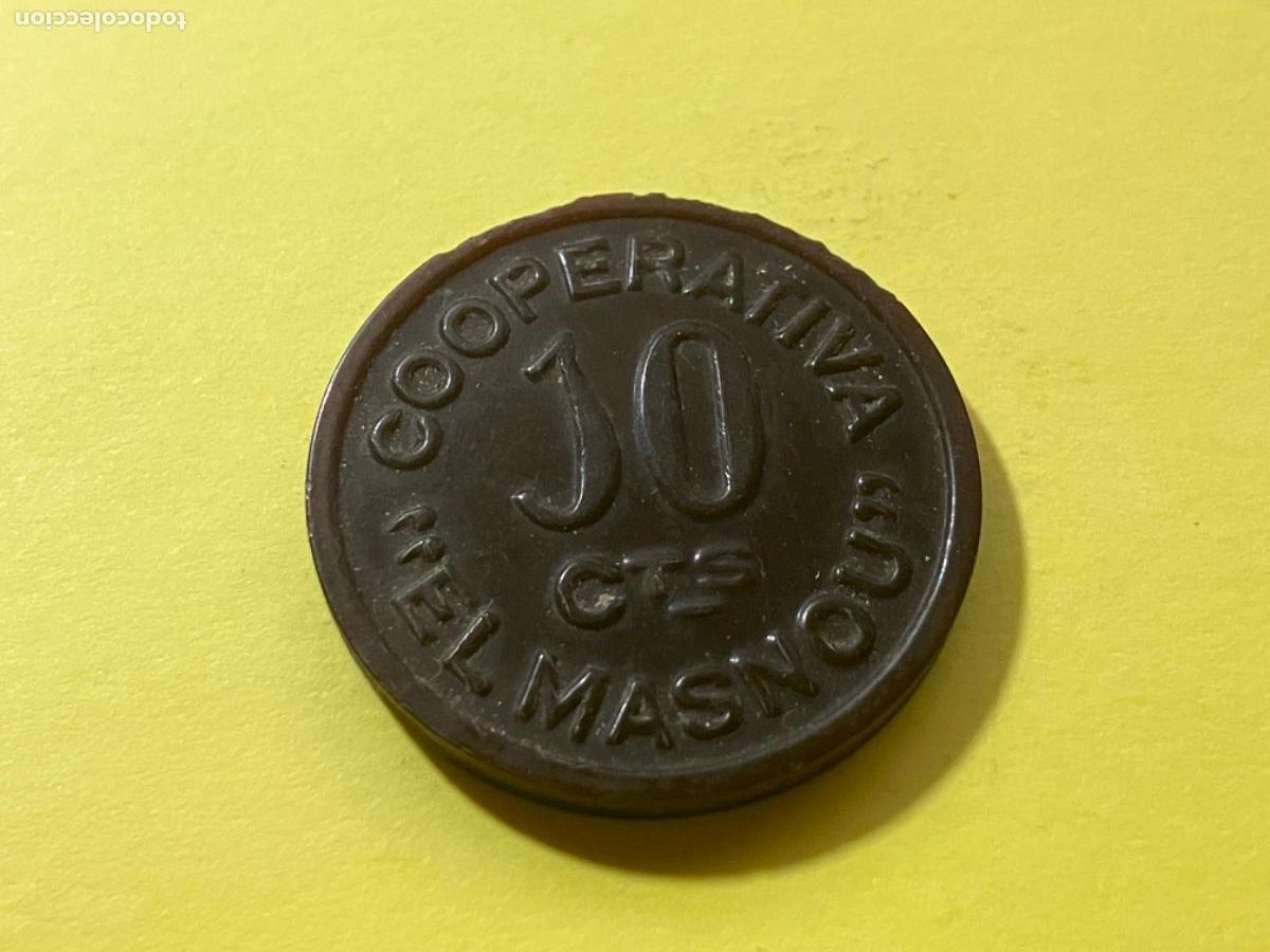 Monedas locales: Ficha Cooperativa El Masnou Guerra Civil - 10 c&eacute;ntimos