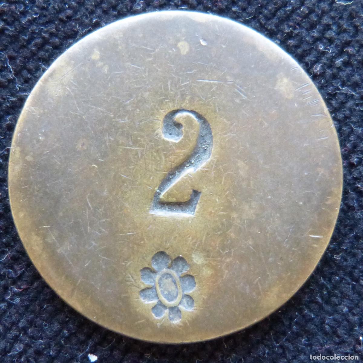 Monedas locales: Antigua ficha o moneda provisional 2 pesetas? 27mm, 9,26gr. Proveniente de Gata de Gorgos.