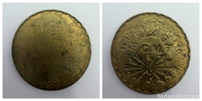 Monedas locales: FICHA. 1 PESETA. RESELLADO. CURSO INTERIOR. M&Aacute;LAGA. 1937. VER FOTOS