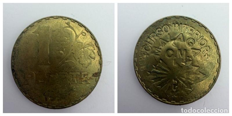 Monedas locales: FICHA. 1 PESETA. RESELLADO. CURSO INTERIOR. M&Aacute;LAGA. 1937. VER FOTOS