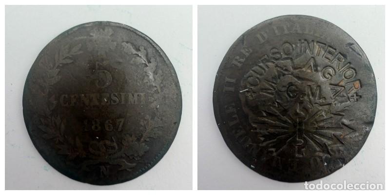 Monedas locales: FICHA. 5 CENTIMOS. RESELLADO. CURSO INTERIOR. M&Aacute;LAGA. 1867. VER FOTOS