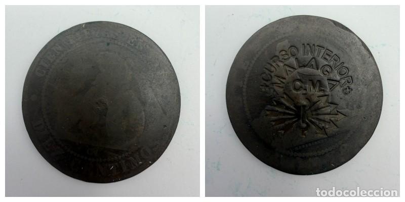 Monedas locales: FICHA. 10 CENTIMOS. RESELLADO. CURSO INTERIOR. M&Aacute;LAGA. VER FOTOS