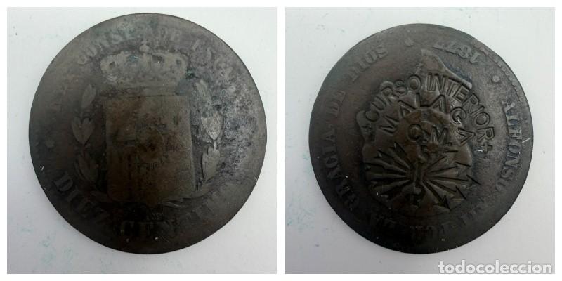 Monedas locales: FICHA. 10 CENTIMOS. RESELLADO. CURSO INTERIOR. M&Aacute;LAGA. VER FOTOS