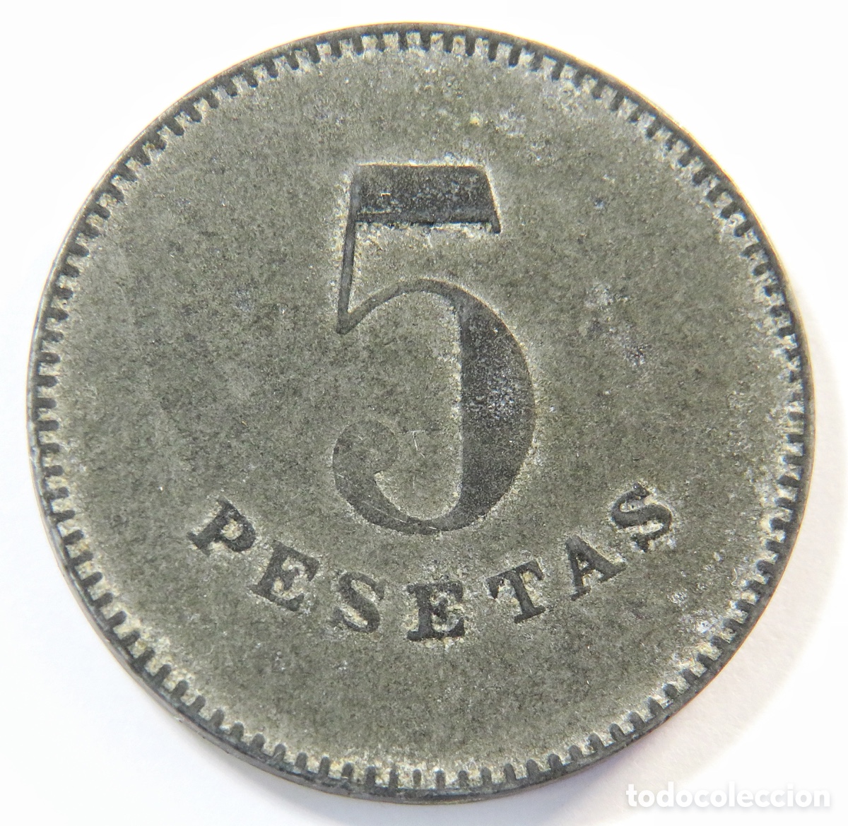 Monedas locales: &iexcl;&iexcl; Rara 5 Pesetas Guerra Civil !! Cooperativa La Victoria Igualada