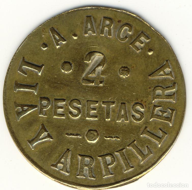 Monedas locales: FICHA DINERARIA - 4 PESETAS SOBRE 2 - LIA Y ARPILLERA (A. ARCE)