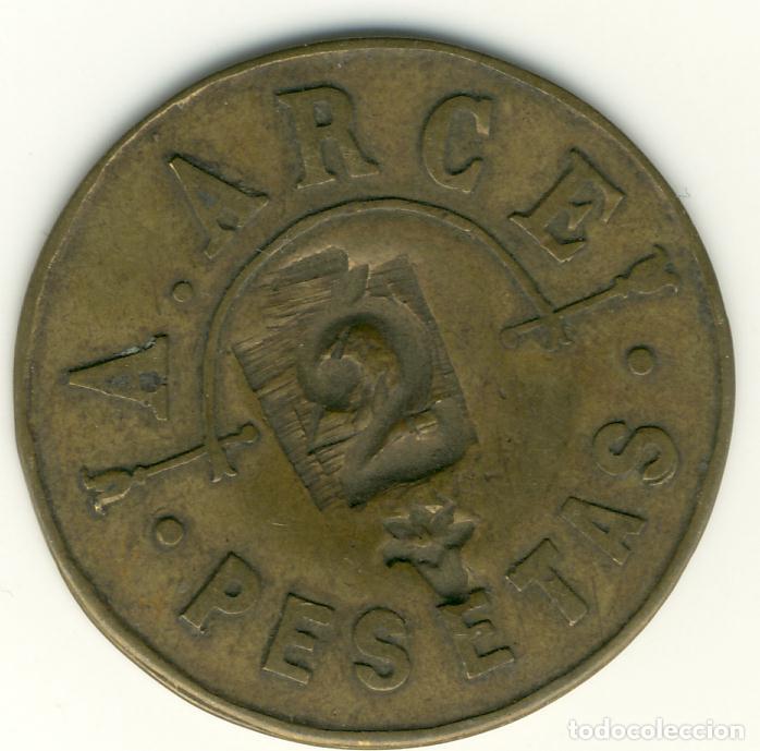 Monedas locales: FICHA DINERARIA - 2 PESETAS SOBRE 4 - A. ARCE