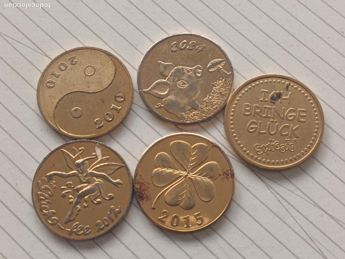 Monedas locales: 5 tokens de la suerte diferentes, Ich bringe Gl&uuml;ck, traigo suerte, A&ntilde;o nuevo