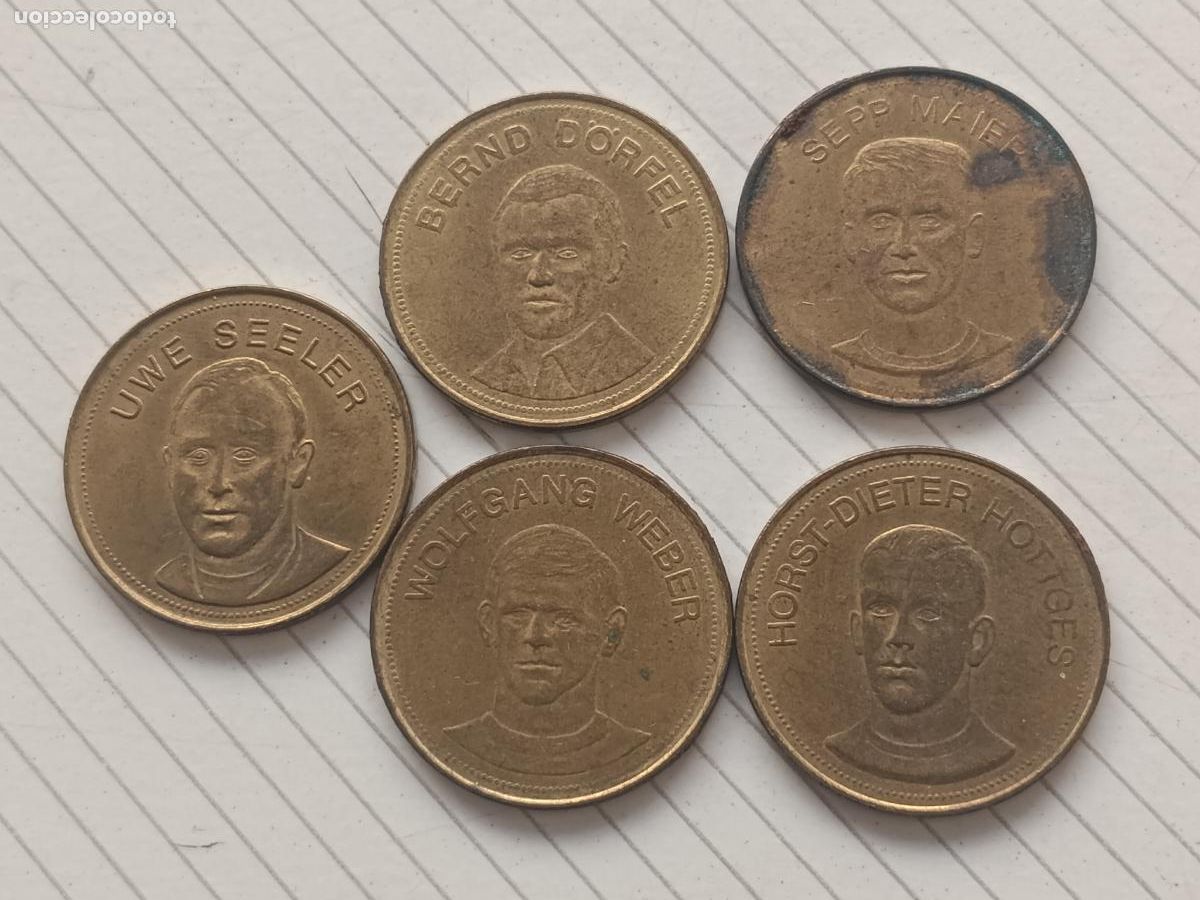 Monedas locales: SHELL. F&uacute;tbol. Futbolistas. 5 fichas 1969 equipo Alem&aacute;n Olimpiadas de M&eacute;xico
