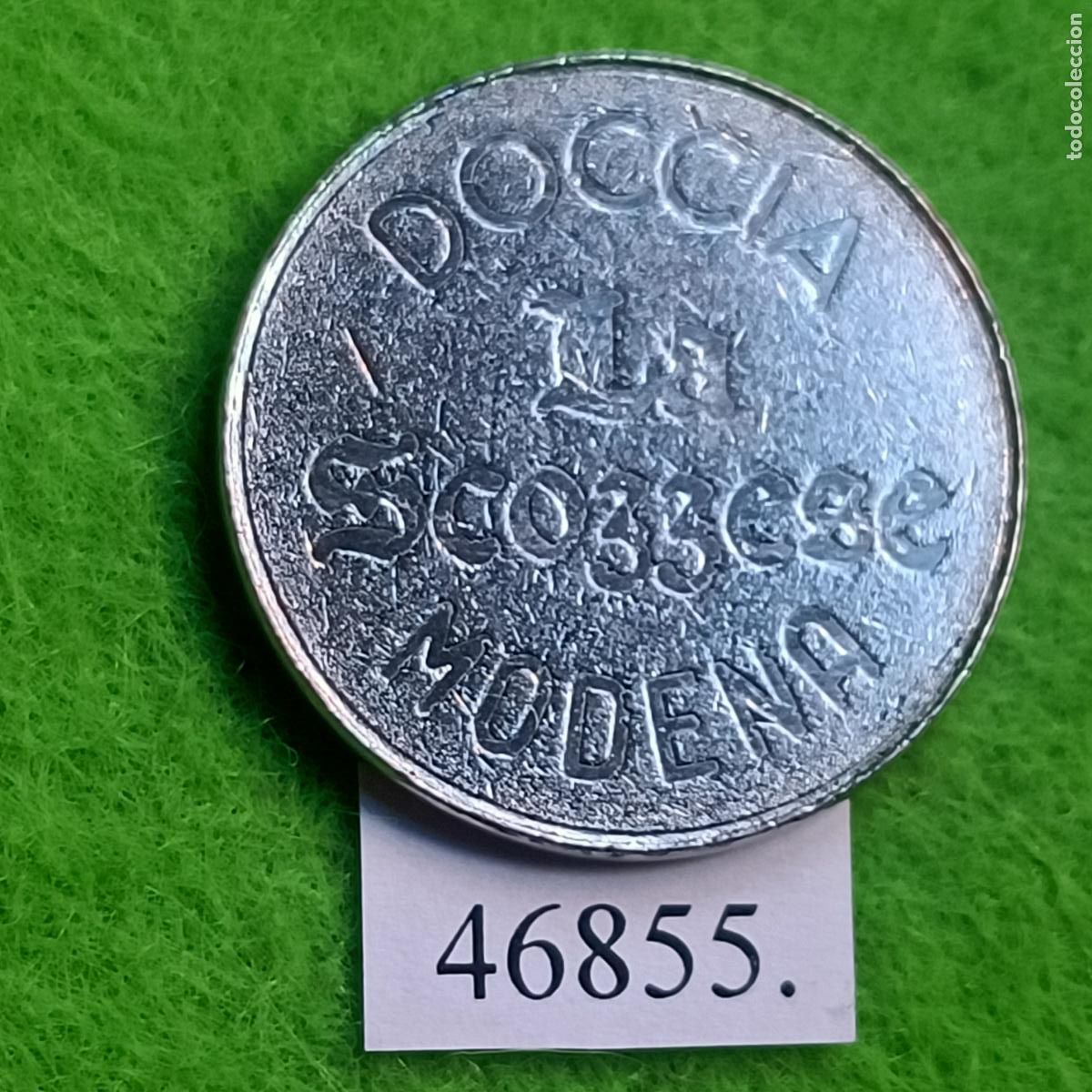 Monedas locales: ficha, Italia, shower token, ducha, Doccia La Scozzese Modena, token, jet&oacute;n.