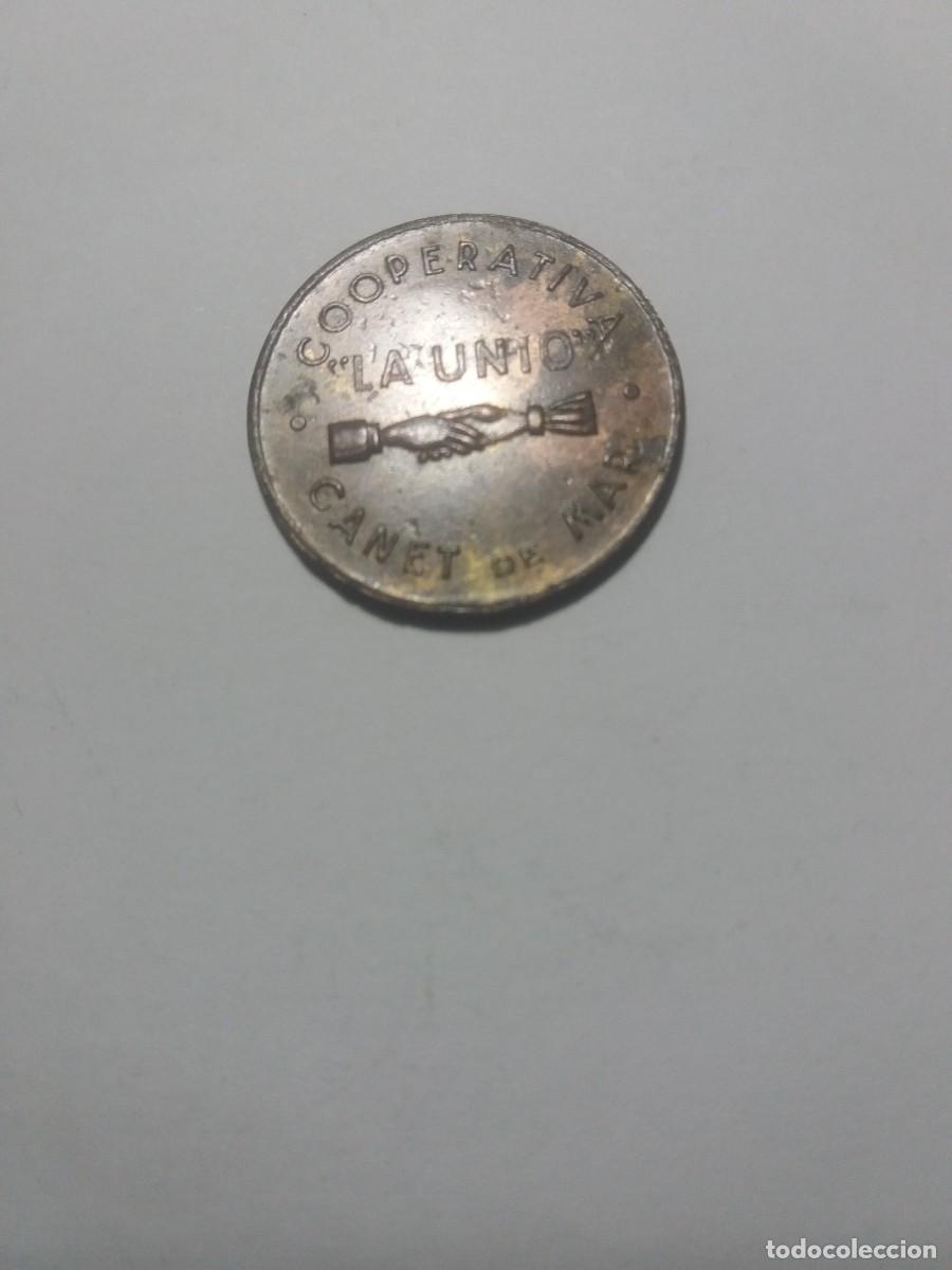 Monedas locales: Ficha 5 C&egrave;ntims Cooperativa LA UNI&Oacute; Canet de Mar