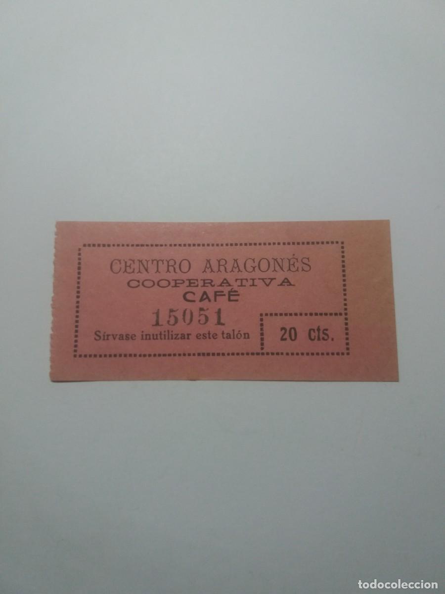 Monedas locales: Billete 20 Cts. Cooperativa CENTRO ARAGONES-Caf&eacute;