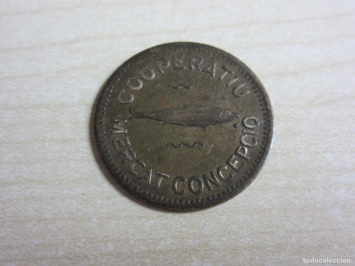 Moedas locais: Ficha de dineraria de 5 centims Cooperatiu Mercat de la Concepcio Primer tercio S XX