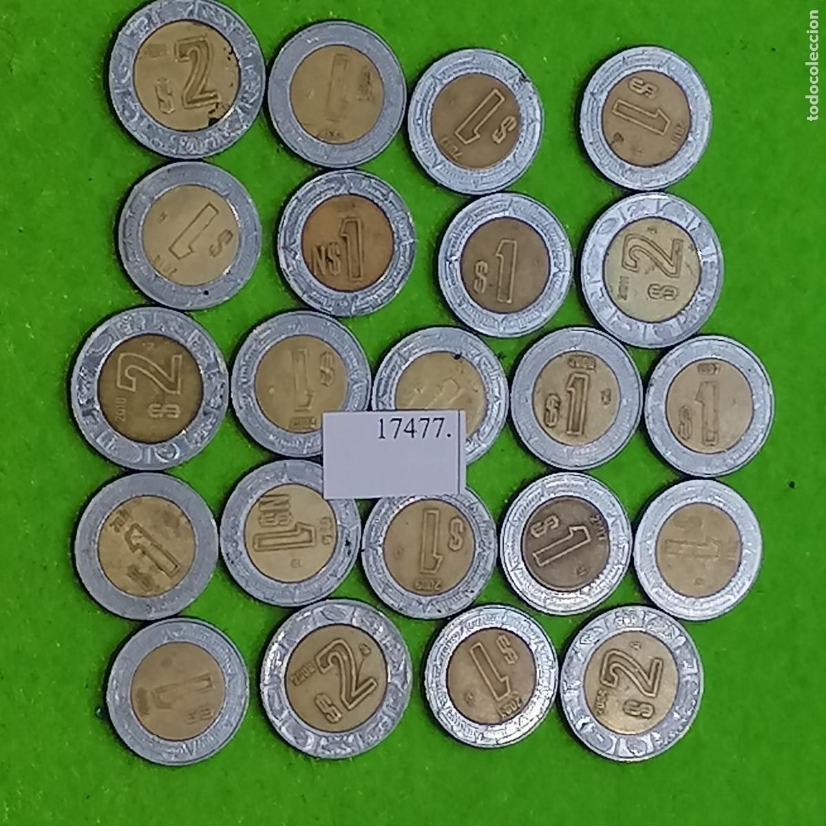 Monedas locales: M&eacute;xico, Lote monedas bimet&aacute;licas 1 peso y 2 pesos, M&eacute;jico, 17477