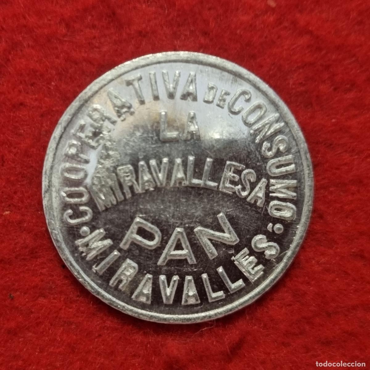 Monedas locales: FICHA COOPERATIVA DE CONSUMO LA MIRAVALLESA MIRAVALLES 1 KILO DE PAN ANTIGUA ORIGINAL C29
