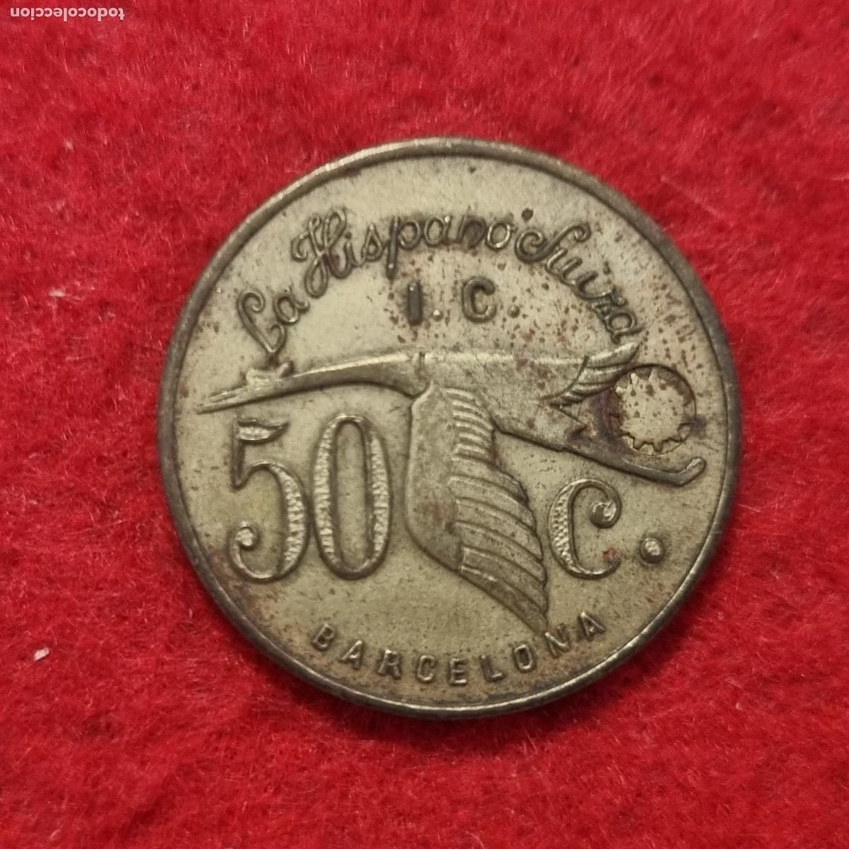 Monedas locales: FICHA PUBLICIDAD LA HISPANO SUIZA BARCELONA 50 CENTIMOS ANTIGUA ORIGINAL C29