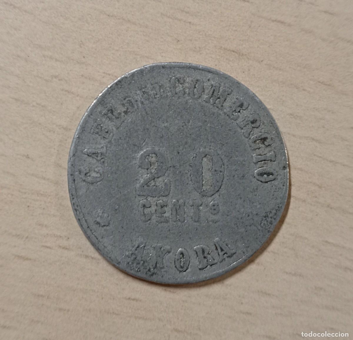 Monedas locales: AYORA. CAFE DEL COMERCIO. FICHA 20 CENTIMOS. ALUMINIO. RARA
