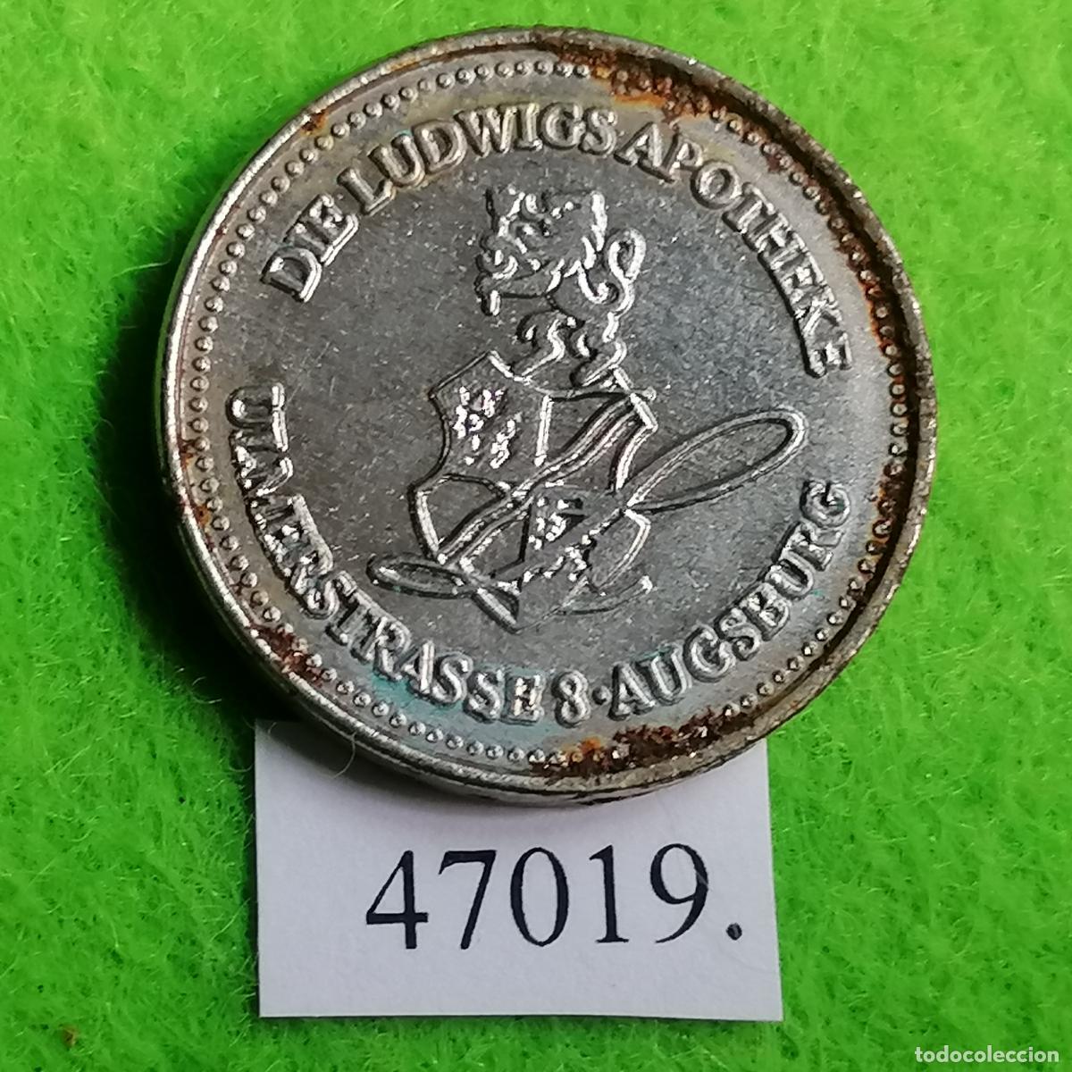 Monedas locales: Ficha Alemania, Ausburg, Ludwigs, Apotheke, Farmacia, Token, jet&oacute;n