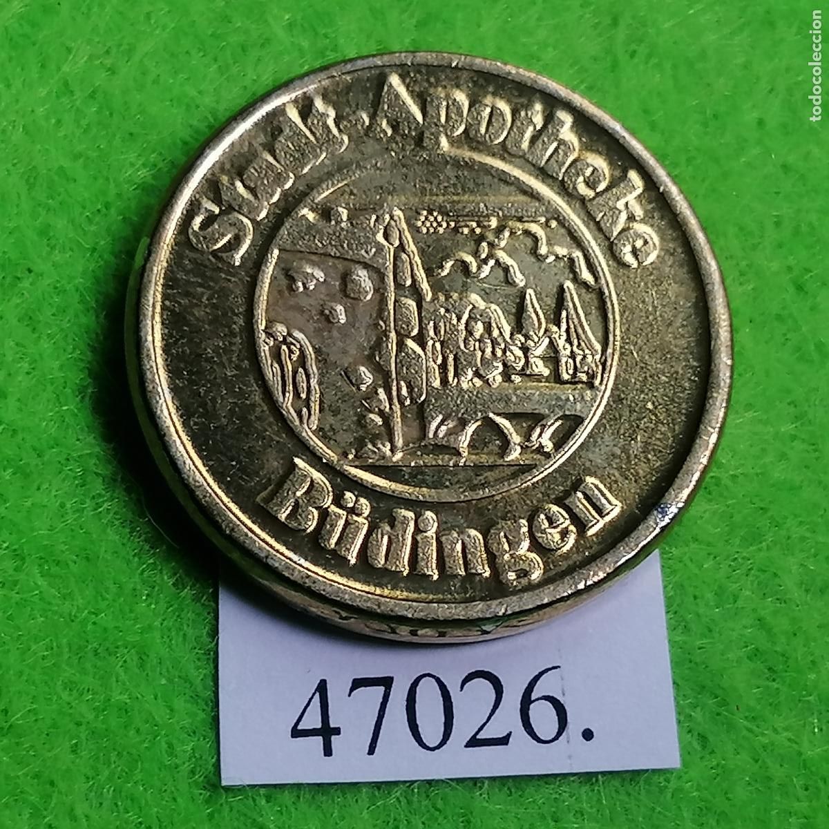 Monedas locales: Ficha Alemania, B&uuml;dingen, Stadt Apotheke, Farmacia, Token, jet&oacute;n