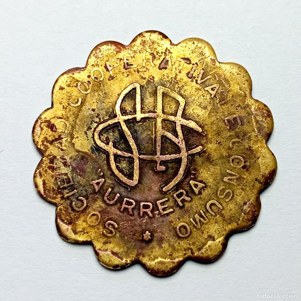 Monedas locales: ⚜️ BBE7 5. Espa&ntilde;a. Aurrera. Sociedad Cooperativa de Consumo. 1 peseta. 3,17 g