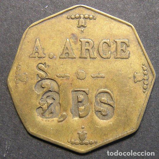 Monedas locales: FICHA OCTOGONAL - A. ARCE - 3 PESETAS SOBRE 2,50