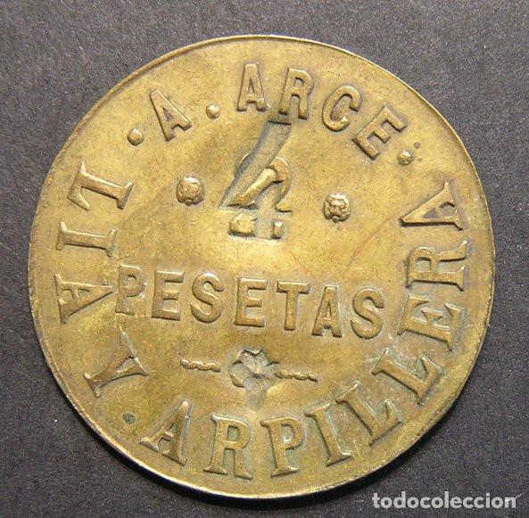 Monedas locales: FICHA DE 4 PESETAS SOBRE 2 - A. ARCE (LIA Y ARPILLERA)