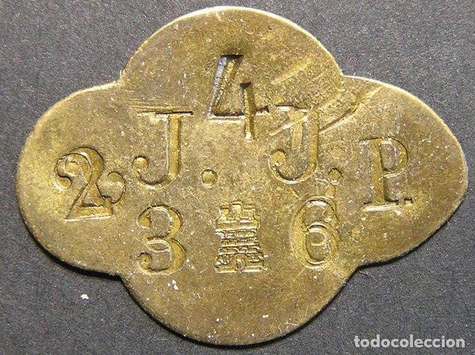 Monedas locales: FICHA FRUTER&Iacute;A JOS&Eacute; JARA - PUESTO 36 DEL MERCADO DE MADRID - 4 PESETAS SOBRE 2