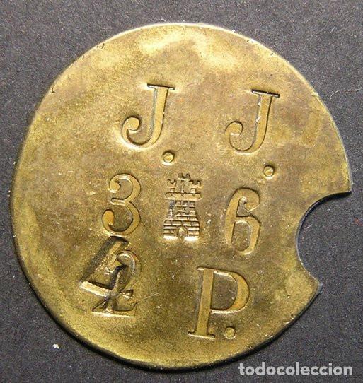 Monedas locales: FICHA FRUTER&Iacute;A JOS&Eacute; JARA - PUESTO 36 DEL MERCADO DE MADRID - 4 PESETAS SOBRE 2