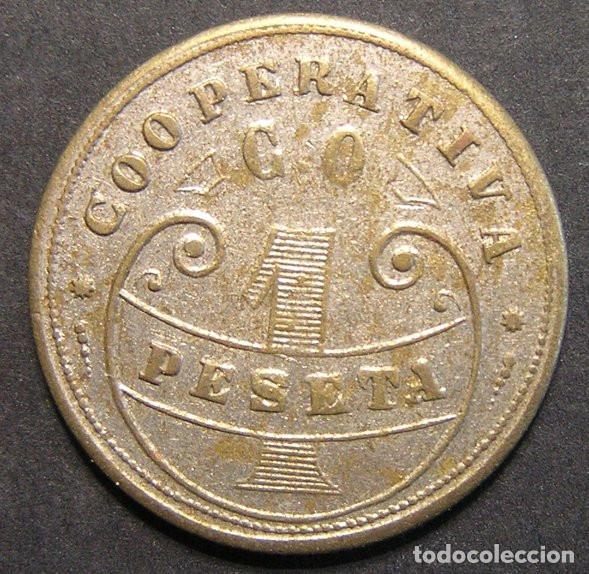 Monedas locales: FICHA DE 1 PESETA - COOPERATIVA C. OBRERO DE AZCOITIA