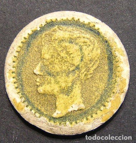 Monedas locales: FICHA DE CART&Oacute;N CON NUMERAL 2 EN REVERSO Y BUSTO DE ALFONSO XIII EN ANVERSO