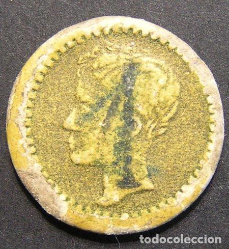 Monedas locales: FICHA DE CART&Oacute;N CON NUMERAL 1 EN REVERSO Y BUSTO DE ALFONSO XIII EN ANVERSO
