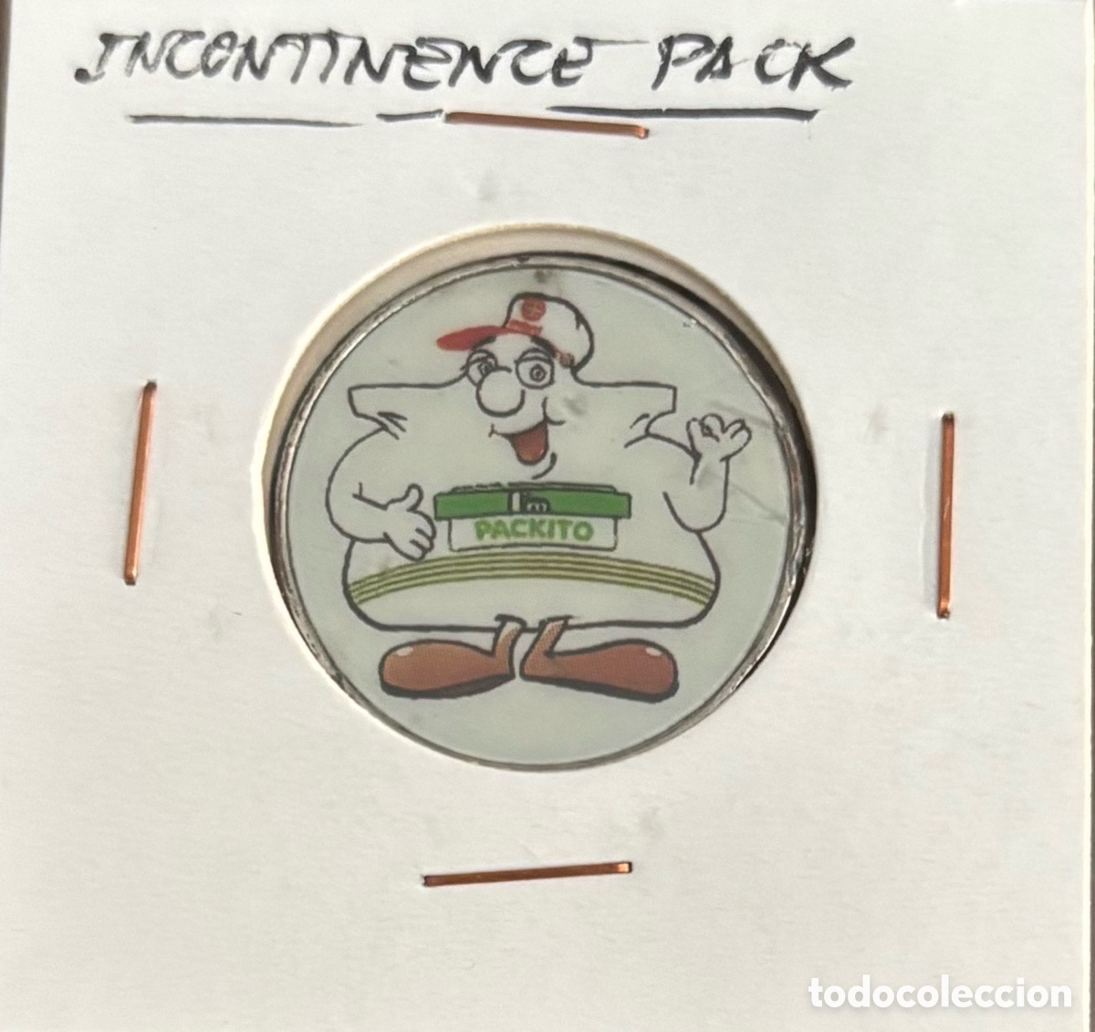 Monedas locales: Incontinente pack. Publicidad medicamento