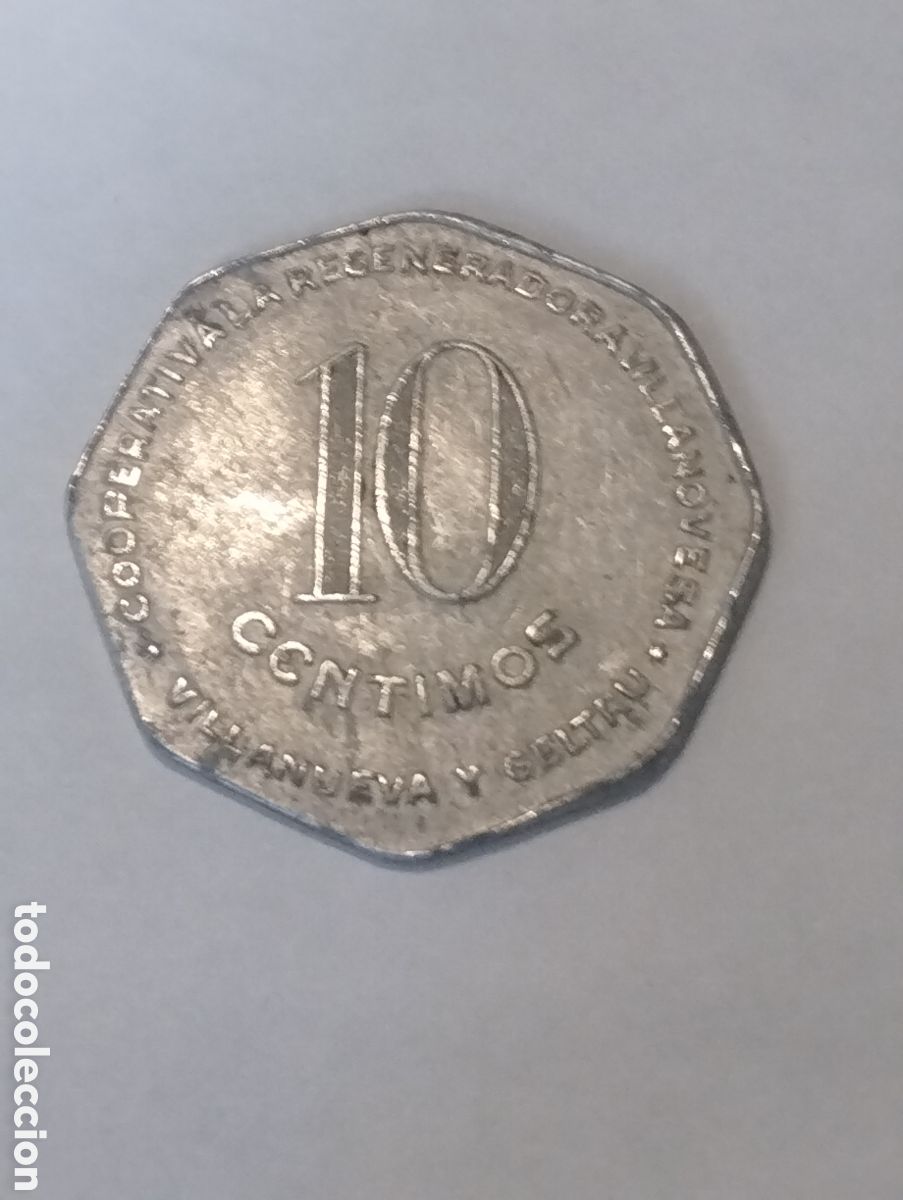 Monedas locales: 10cts cooperativa regeneradora vilanovesa Vilanova i la Geltr&uacute;.
