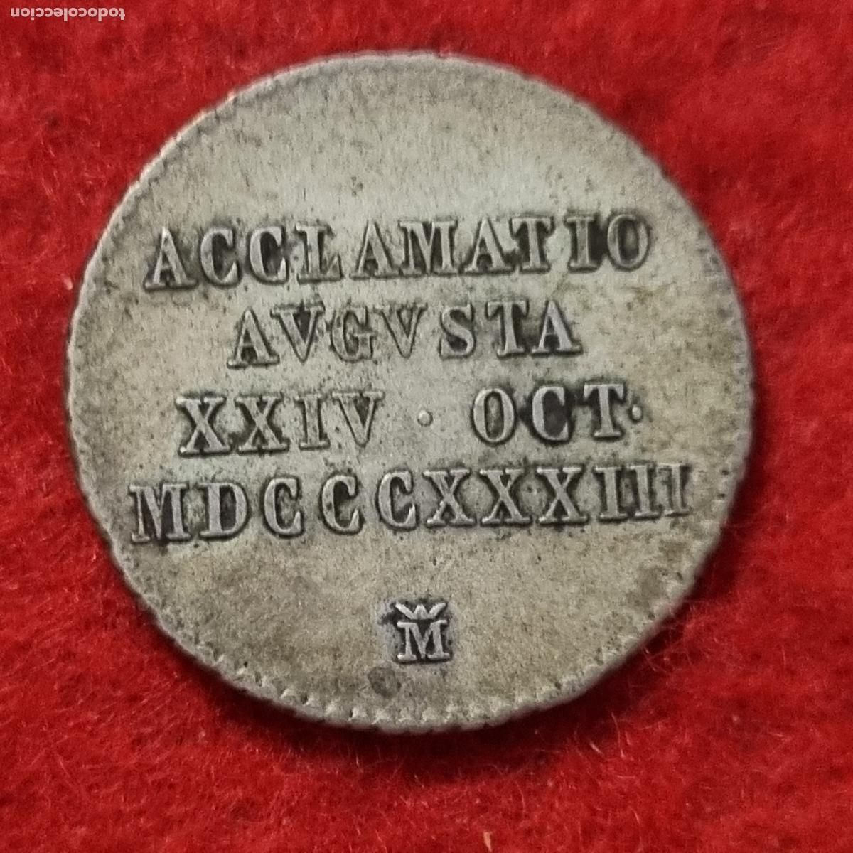 Monedas locales: FICHA MEDALLA ACLAMACION 1833 REINA ISABEL II PLATA ORIGINAL C38