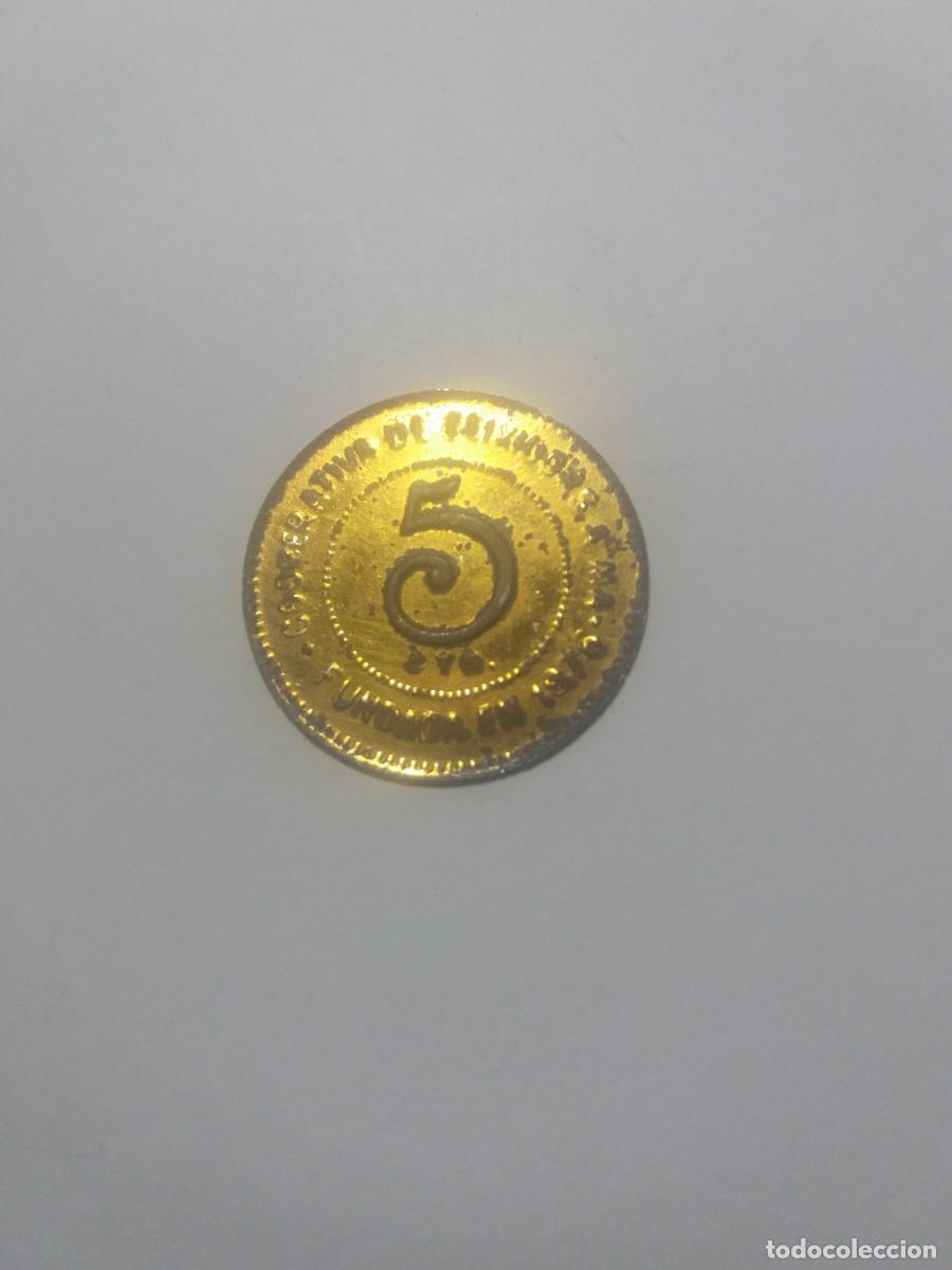 Monedas locales: Ficha 5 C&egrave;ntims Cooperativa TEIXIDORS A MA Barcelona