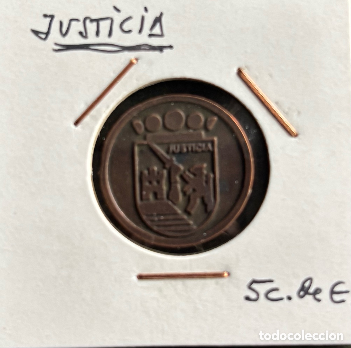 Monedas locales: Ficha publicidad. Justicia. 5 c&eacute;ntimos de euro