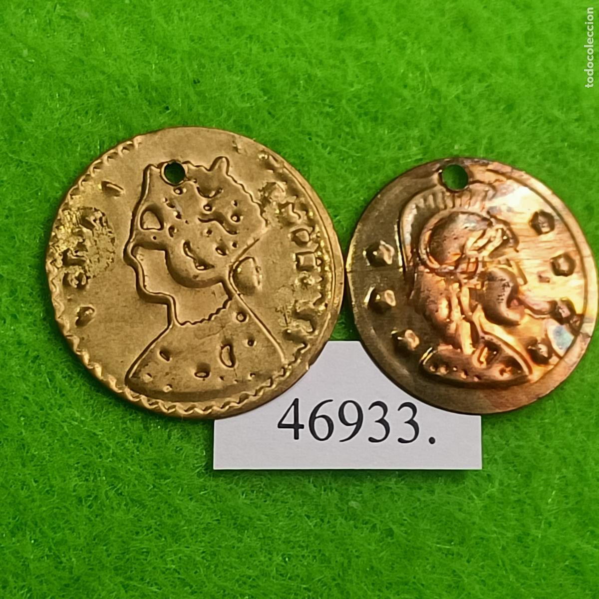 Monedas locales: ficha, lote de 2 Victoria, Atenea, Minerva, token, jet&oacute;n,