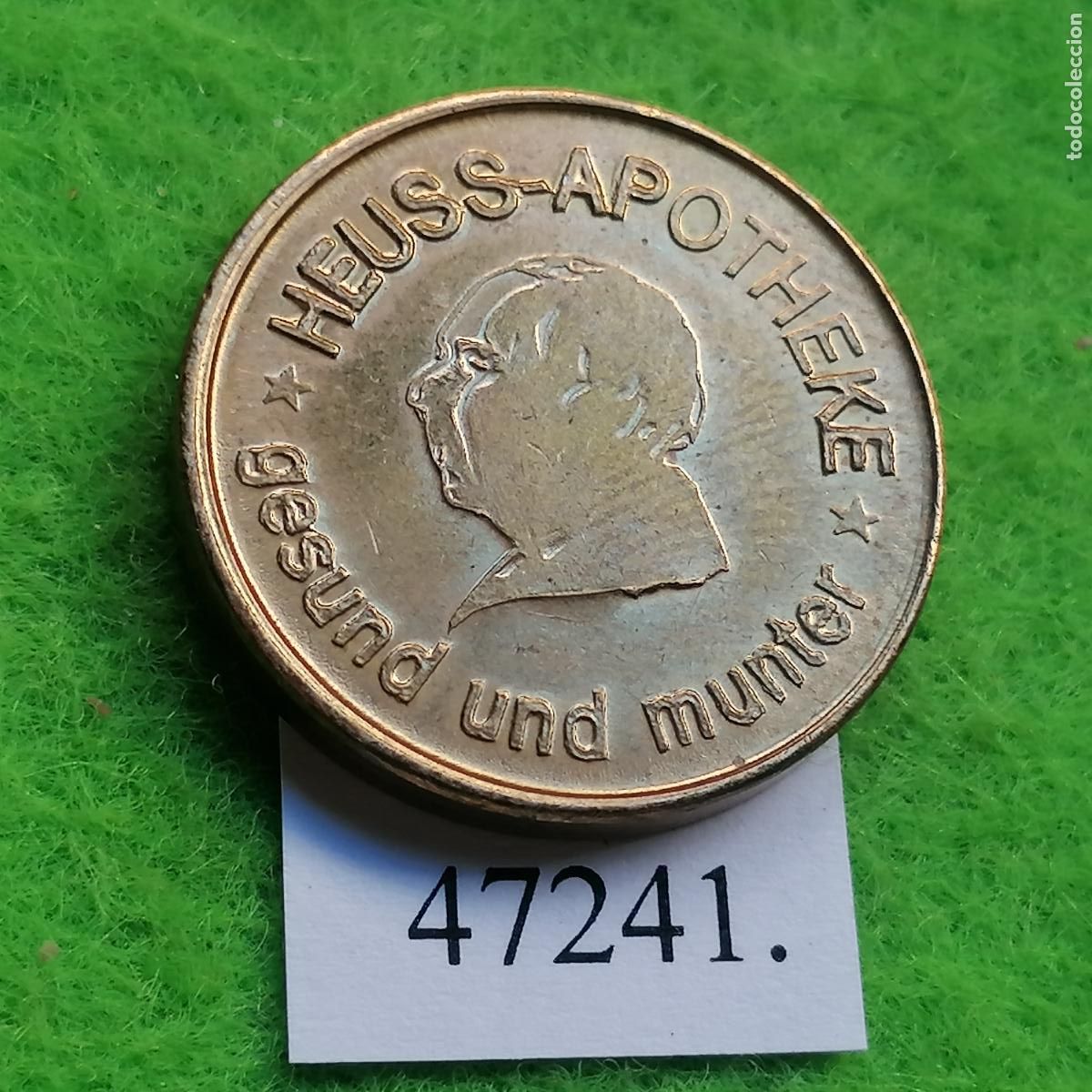 Monedas locales: ficha Alemania, Brackenheim, Theodor Heuss Apotheke, farmacia, apotheke, token, jet&oacute;n