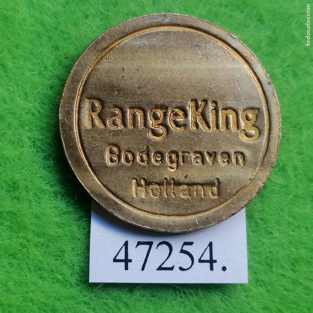 Monedas locales: ficha ranurada, Holanda, Bodegraven, Range king, Range Maxx, token, jet&oacute;n