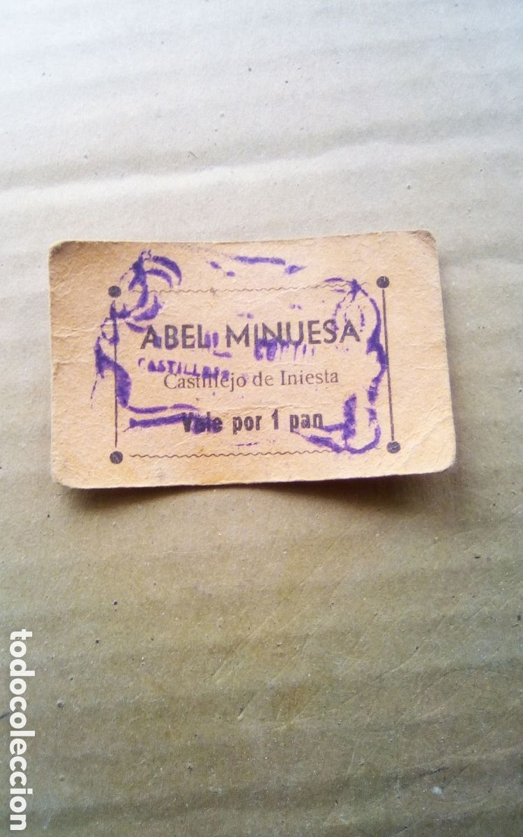 Monedas locales: Antiguo vale por 1 pan. Abel Minuesa. Tabacalera, expendedur&iacute;a de Castillejo de Iniesta. Ver fotos.