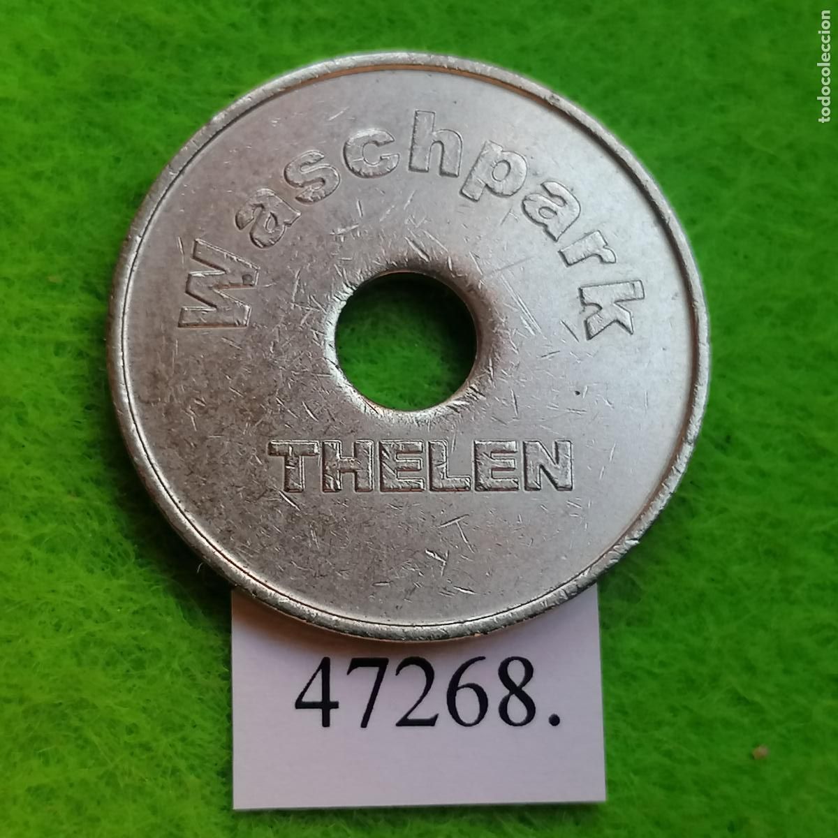 Monedas locales: ficha Alemania, Wiesbaden y Schierstein, Autolavado, carwash, THELEN, token, jet&oacute;n