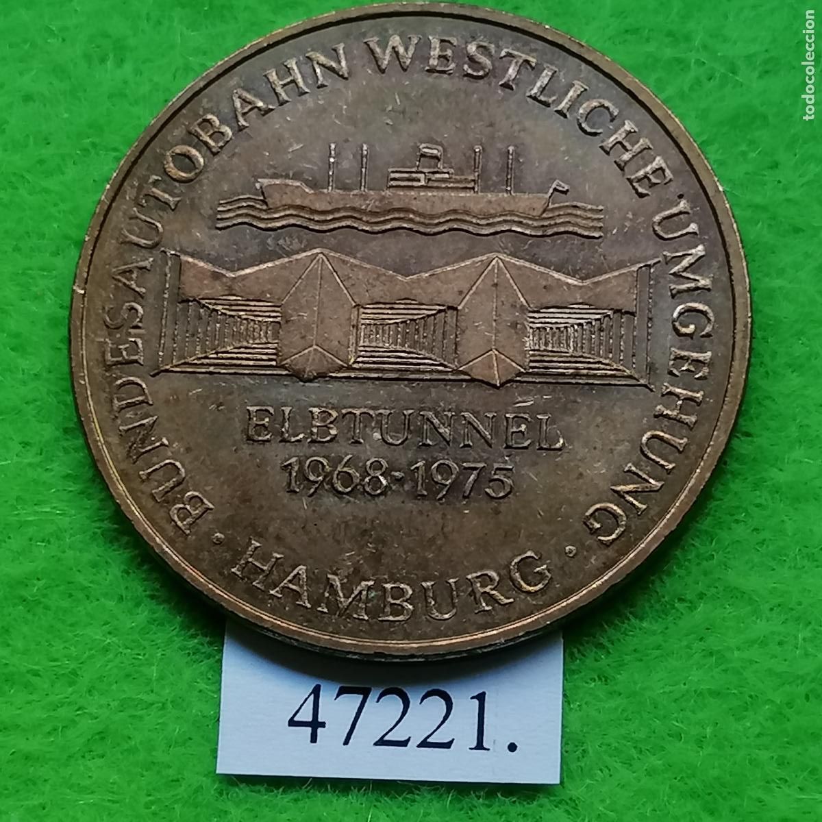 Monedas locales: ficha Alemania, inauguraci&oacute;n del t&uacute;nel del Elba en Hamburgo (Elbtunnel), token, jet&oacute;n