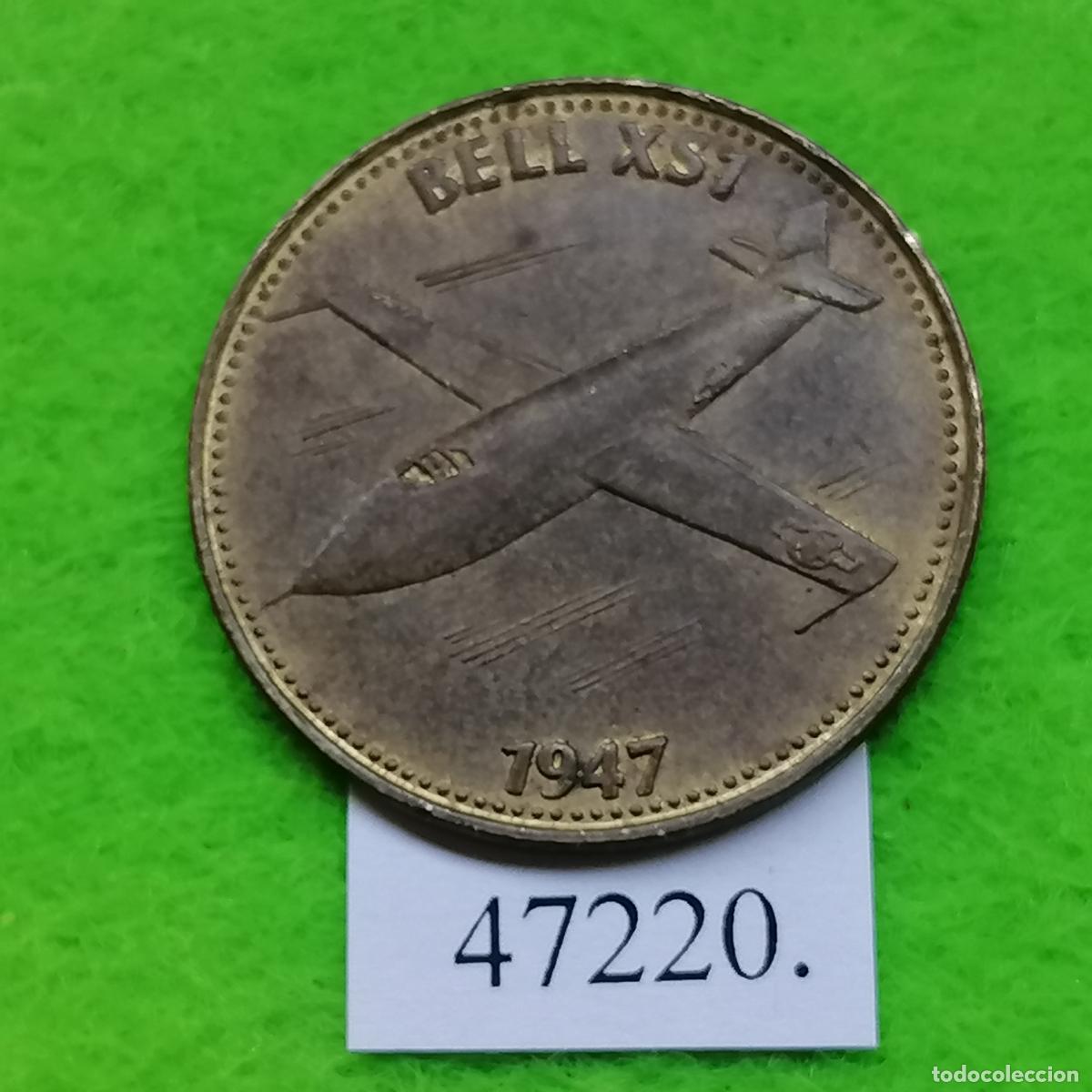 Monedas locales: ficha Shell, Bell XS-1, 1947, token, jet&oacute;n