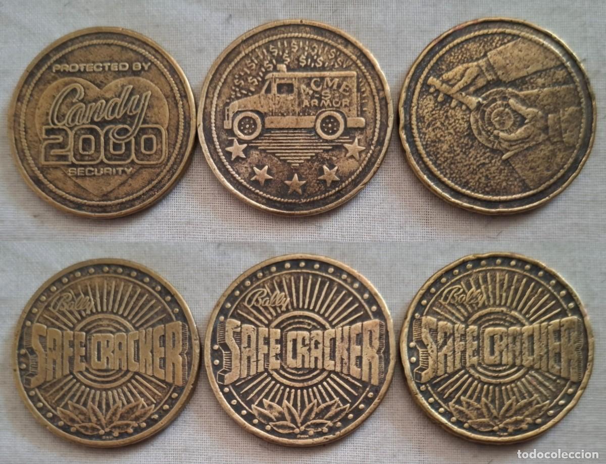 Monedas locales: Lote de 3 antiguas fichas / tokens para m&aacute;quinas recreativas SAFE CRACKER