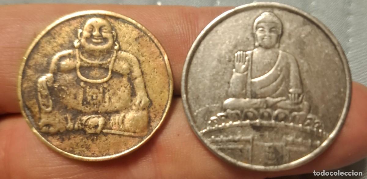 Monedas locales: 2 fichas tokens de buda a identificar - Foto 2