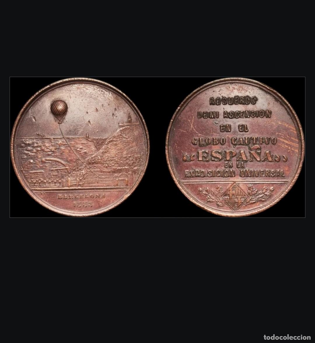 Monedas locales: Recuerdo de mi ascensi&oacute;n en el globo Medalla Expo Universal Barcelona 1888, bonce 52,48g, EBC+