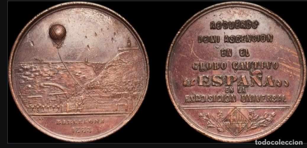 Monedas locales: Recuerdo de mi ascensi&oacute;n en el globo Medalla Expo Universal Barcelona 1888, bonce 52,48g, EBC+