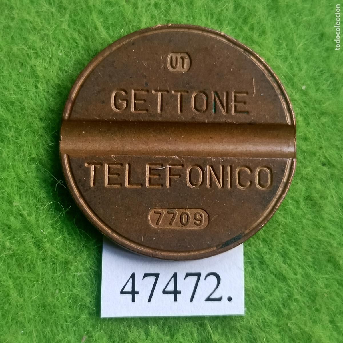 Monedas locales: ficha tel&eacute;fono Italia, 7709 UT, token, jet&oacute;n