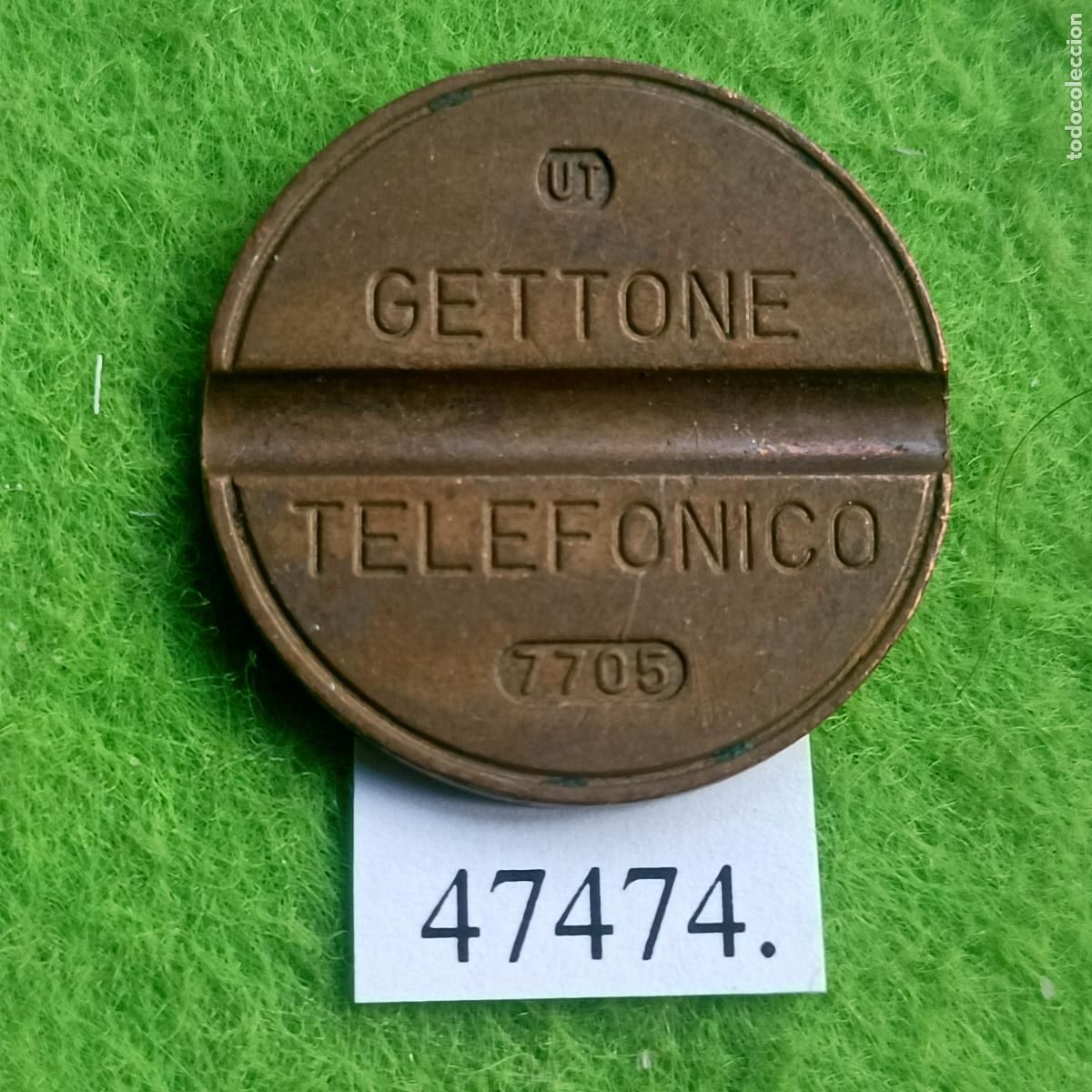 Monedas locales: ficha tel&eacute;fono Italia, 7705 UT, token, jet&oacute;n