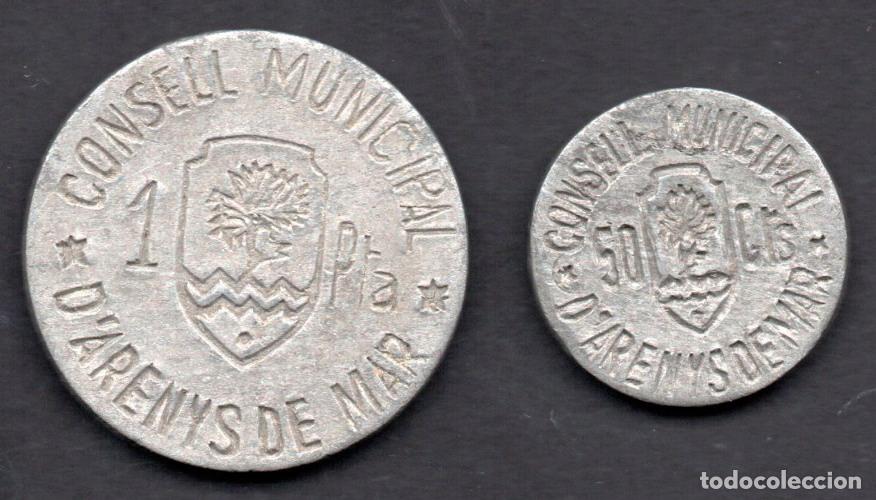 Monedas locales: ARENYS DE MAR - 50 CTMS y 1 PTA - SERIE COMPLETA GUERRA CIVIL - LEER INTERIOR