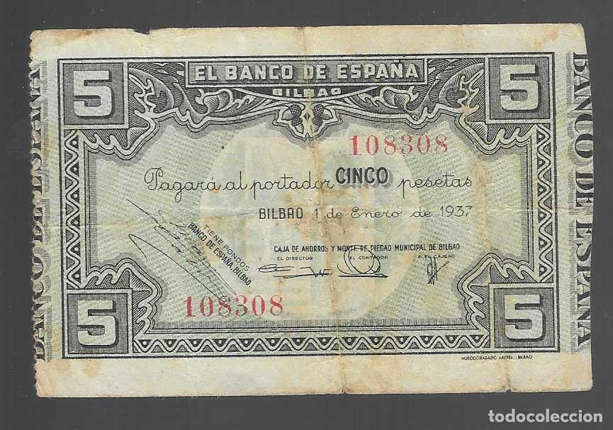 Monedas locales: BILLETE 5 PTAS- BILBAO 1 ENERO DE 1937-- VER FOTOS